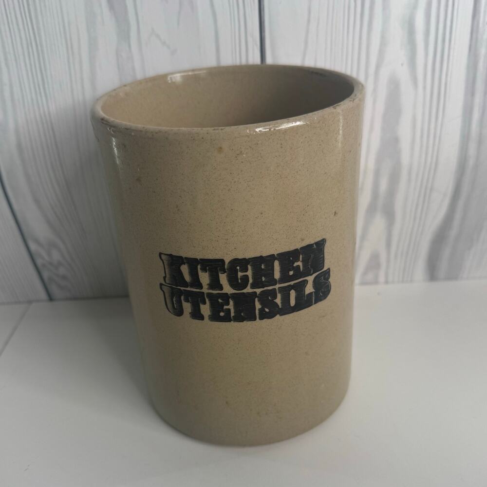 Vintage Moira Pottery  Stoneware Crock England Speckled Blue Kitchen Utensils 7”